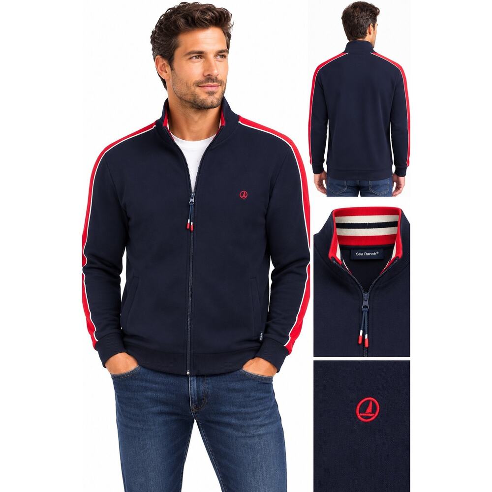 SEA RANCH Mens Jacket Zip-Up Jacket Sweater Navy Blue Knit Size L - Picture 2 of 11